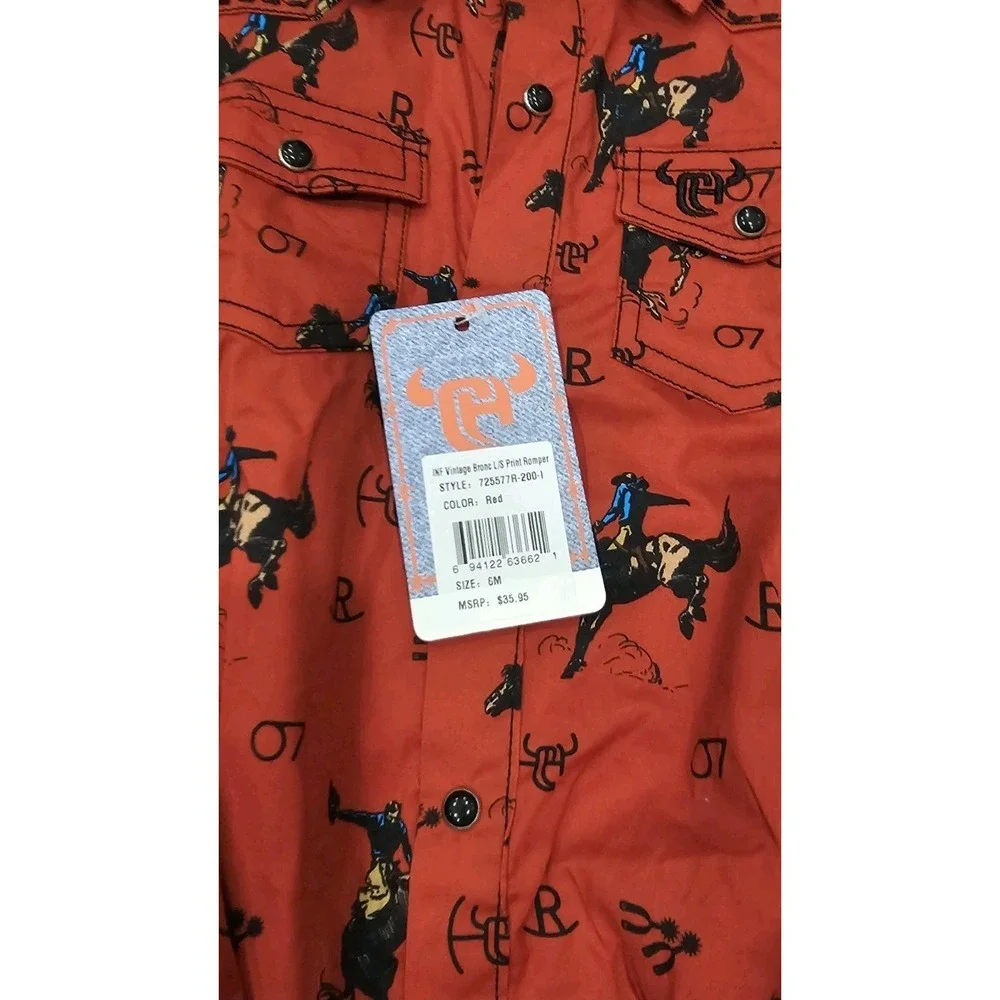 Cowboy Hardware & Wrangler Infant Bodysuit Lot Pearl Snap Two 6 mo & One 0-3 mo